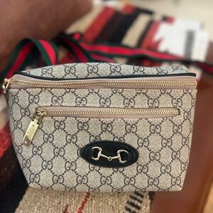 Beige and Black GG Canvas Crossbody Bag